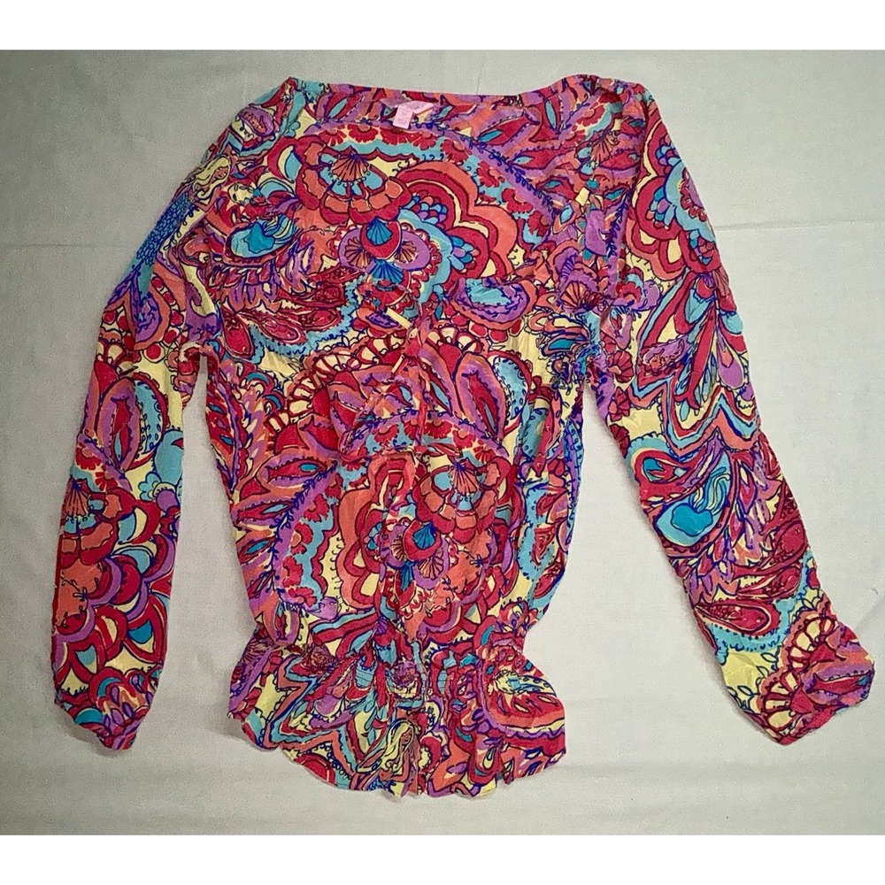 Lily Pulitzer Medium Floral Print Silk Blouse, Elastic